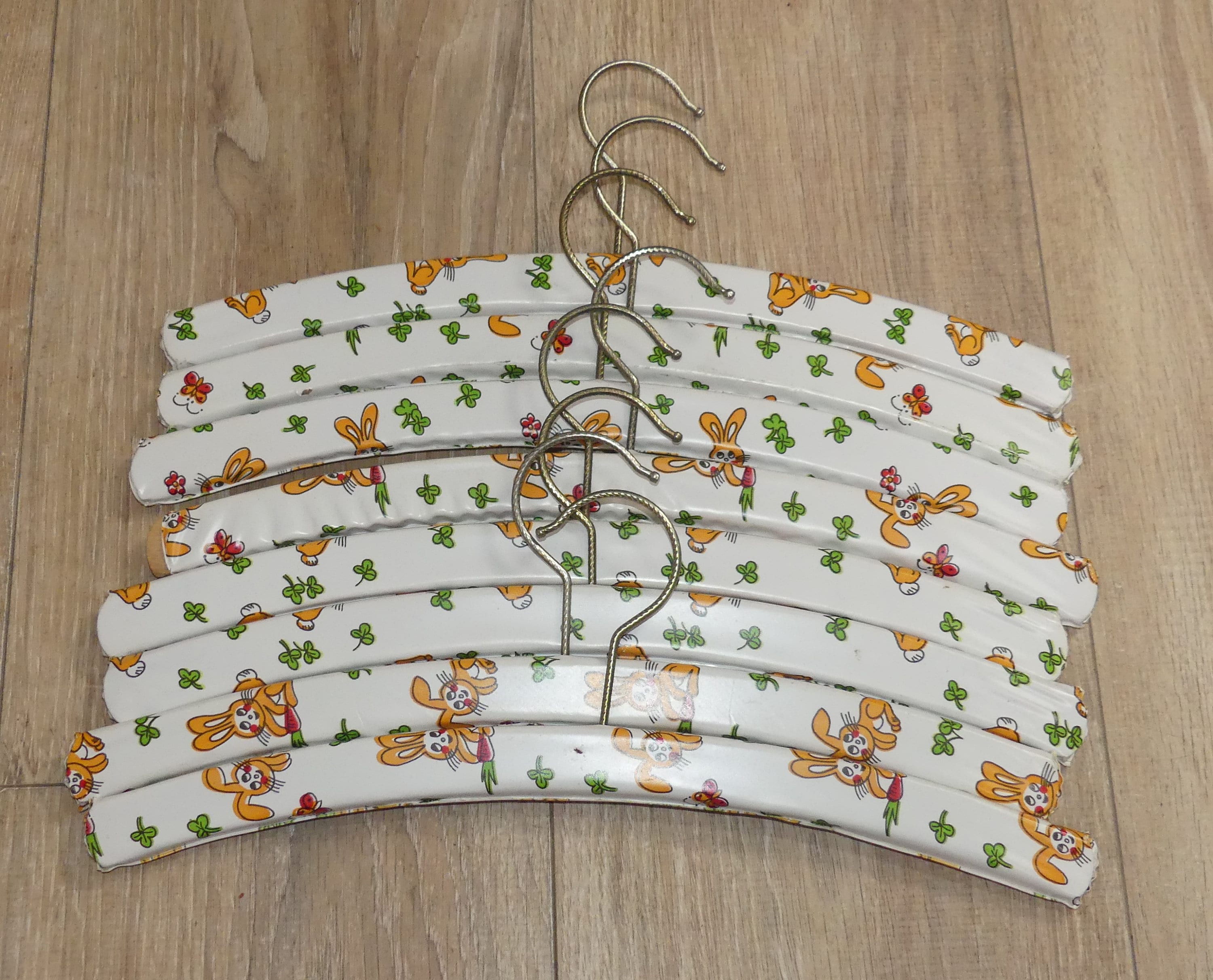 Vintage 8 Children's Clothes Hangers, Wood/plastic, Colorful