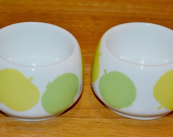 2x Vintage Ceramic Egg Cups by Melitta White/Green/Yellow 70s Retro Mid Century Seventies Egg Cup Country House Style Shabby Chic