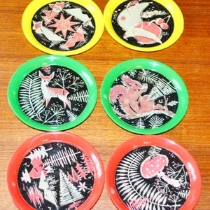Vintage coasters by Petz plastic colorful 50s motifs 70s retro vintage retro mid century bShabby Chic