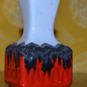 Vintage ceramic vase by Bay Model Beige / Red 70s Retro Design Fat Lava Mid Century Space Age