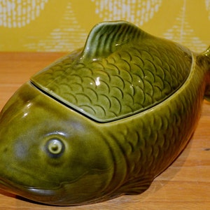 Schöne XXL Vintage Keramik Deckel Dose Fisch  Grün von Wächtersbach /Waechtersbach  70er Jahre   Retro Mid Century  Shabby Chic  Laausstil