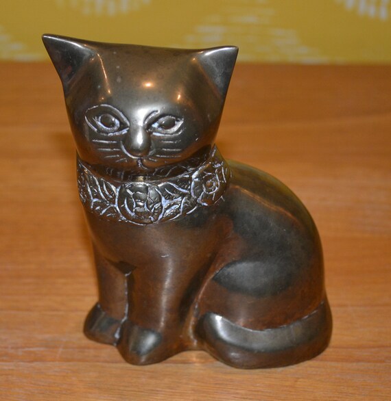 Vintage Brass Figure Metal Cat 70s Mid Century Retro
