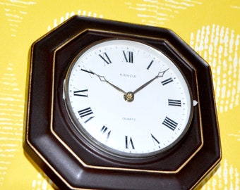 Vintage ceramic wall kitchen clock by Kienzle, black ceramic, 1970s, retro mid-century, country style, shabby chic