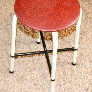 Vintage Stool White/Red 60s Chair Retro Mid Century Industrial Design