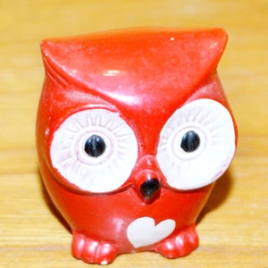 Vintage Owl Figurine Ceramic WGP White/Red 70s Retro Mid Century Shabby Chic Country Style