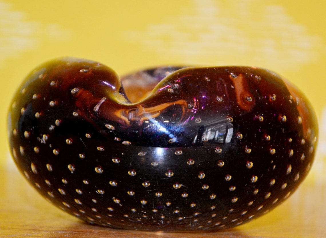 Vintage Ashtray Glass Purple 70s Mid Century Retro Space Age Etsy