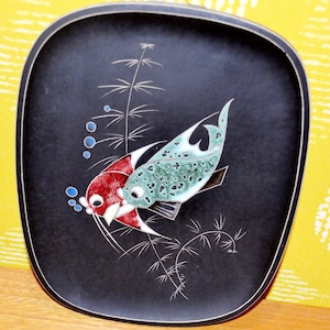 Vintage wall plate ceramic black/colorful 50s Rockabilly design retro design mid century rockabilly rockabella