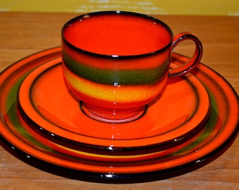 Vintage tableware set 3-piece orange by Fürstenberg 677 Form F 25 design Sundermann 70s retro mid-century seventies WGP WGK
