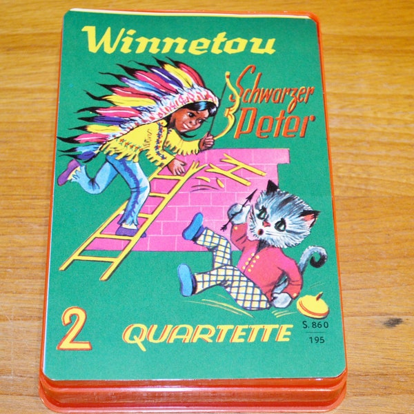 2x Vintage Quartett Schwarzer Peter /Winnetou 70er Jahre   Retro Mid Century  Shabby Chic  Kinderspiel Kartenspiel