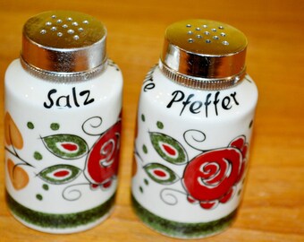 Juego de salero y pimentero de cerámica vintage, estilo retro de los años 70, mediados de siglo, shabby chic, estilo campestre, Pascua, Oriental