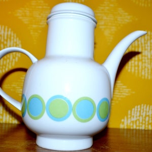 Vintage ceramic coffee pot by Melitta white/blue/green 50s retro mid-century WGK country style shabby chic rockabilly fifties