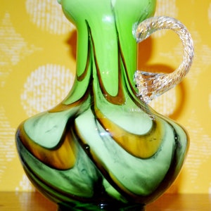 Vintage large opaline vase glass vase green seventies 60s 70s retro mid century space age