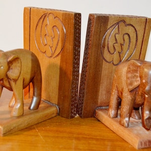 Vintage wooden bookends elephants 60s retro mid century vintage bookends shabby chic country house style