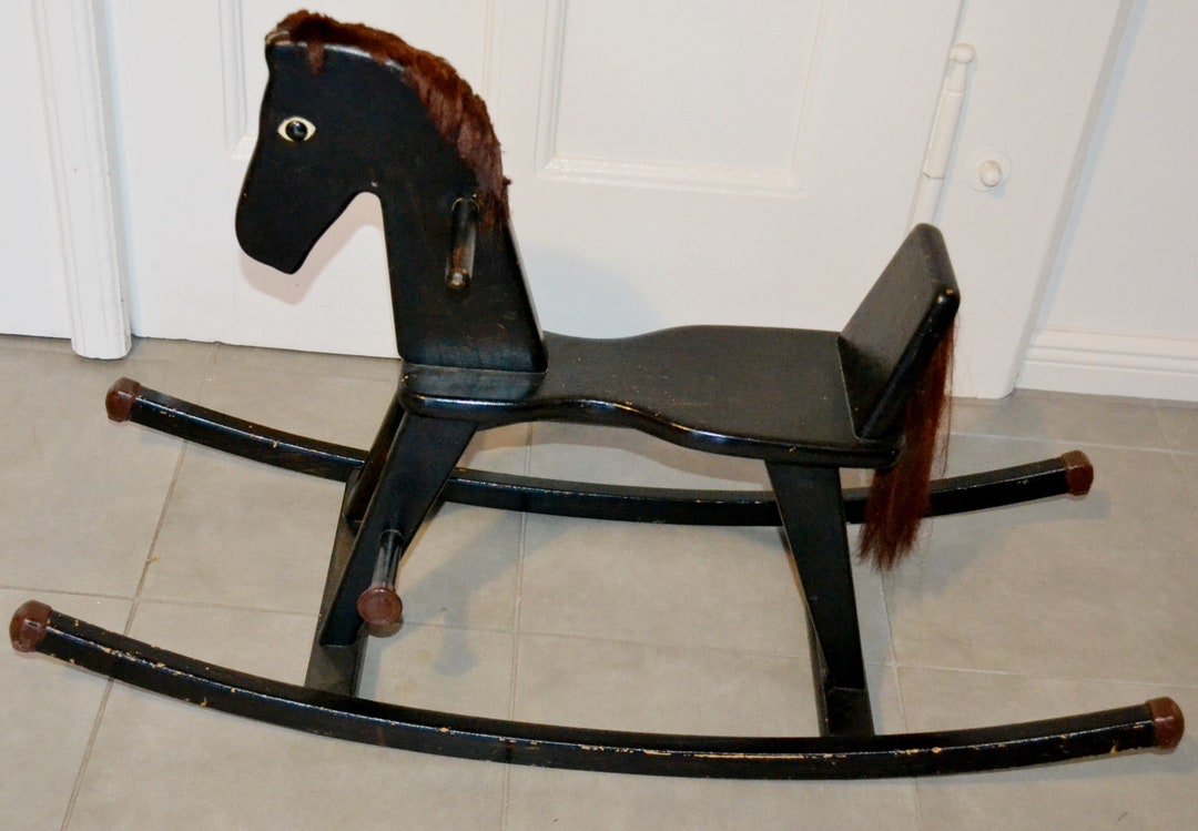 Beautiful Vintage Wooden Rocking Horse Black From the 60s Retro Mid ...