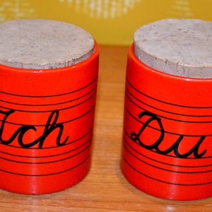 2x beautiful vintage Wächtersbach Waechtersbach ceramic lid cans red 70s Seventies years retro mid century shabby chic country house style