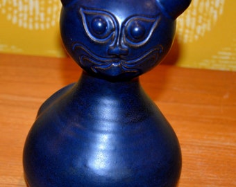 Vintage Ceramic Money Box Cat Blue Made in Italy Collectible Mid Century Retro Space Age Shabby Chic Country Style Money Box
