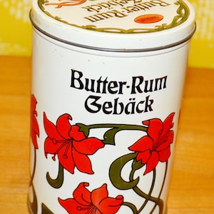 Vintage tin can white/red 70s retro mid century shabby chic country style