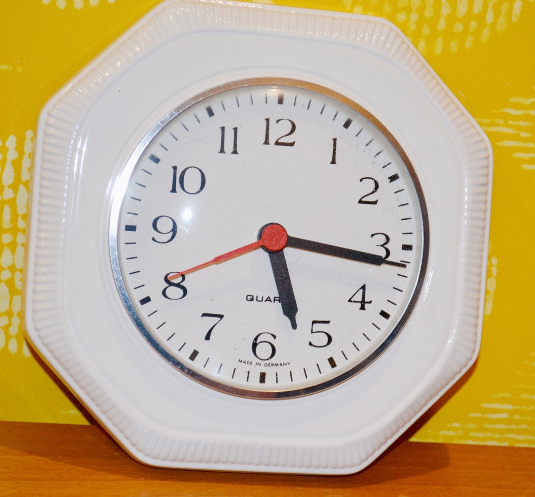 Vintage Ceramic Wall Clock White Clock Kitchen Clock 70s Etsy