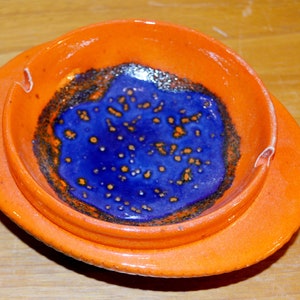 Vintage Ceramic Ashtray Blue/Orange Ashtray 70s Seventies Retro Mid Century Space Age