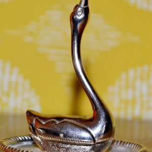 Vintage table decoration metal swan silver colored 60s retro mid century shabby chic country style swan