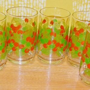 Vintage 5 Juice Glasses Set Fruits Red Green Berries Glasses Glass 70s Colorful Retro Mid Century Space Age Seventies