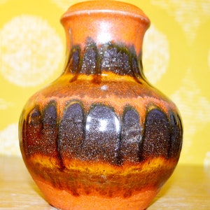 Vintage Ceramic Vase Orange 70s Retro Seventies Mid Century OP Art Fat Lava Shabby Chic Country Style