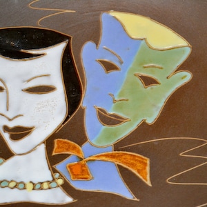 Vintage wall plate by Ruscha Keramik Black/Blue 50s Rockabilly Design Retro Design Mid Century Space Age