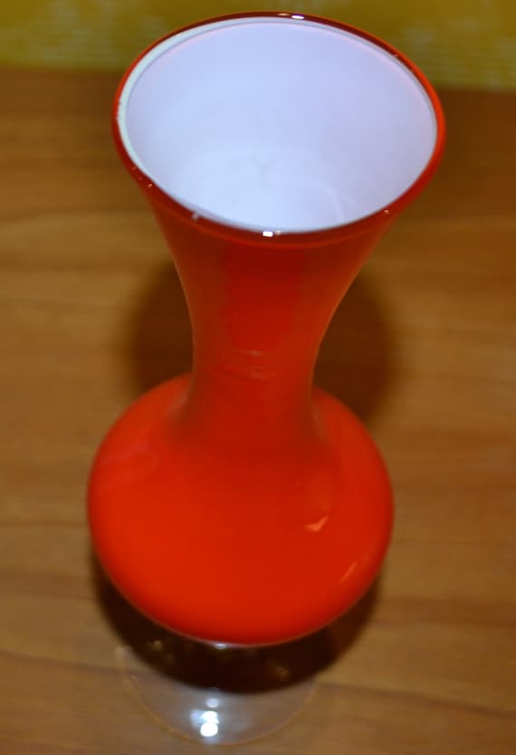 Vintage Overlay Glass Vase, 1970s, Orange/white, Mid-century Retro