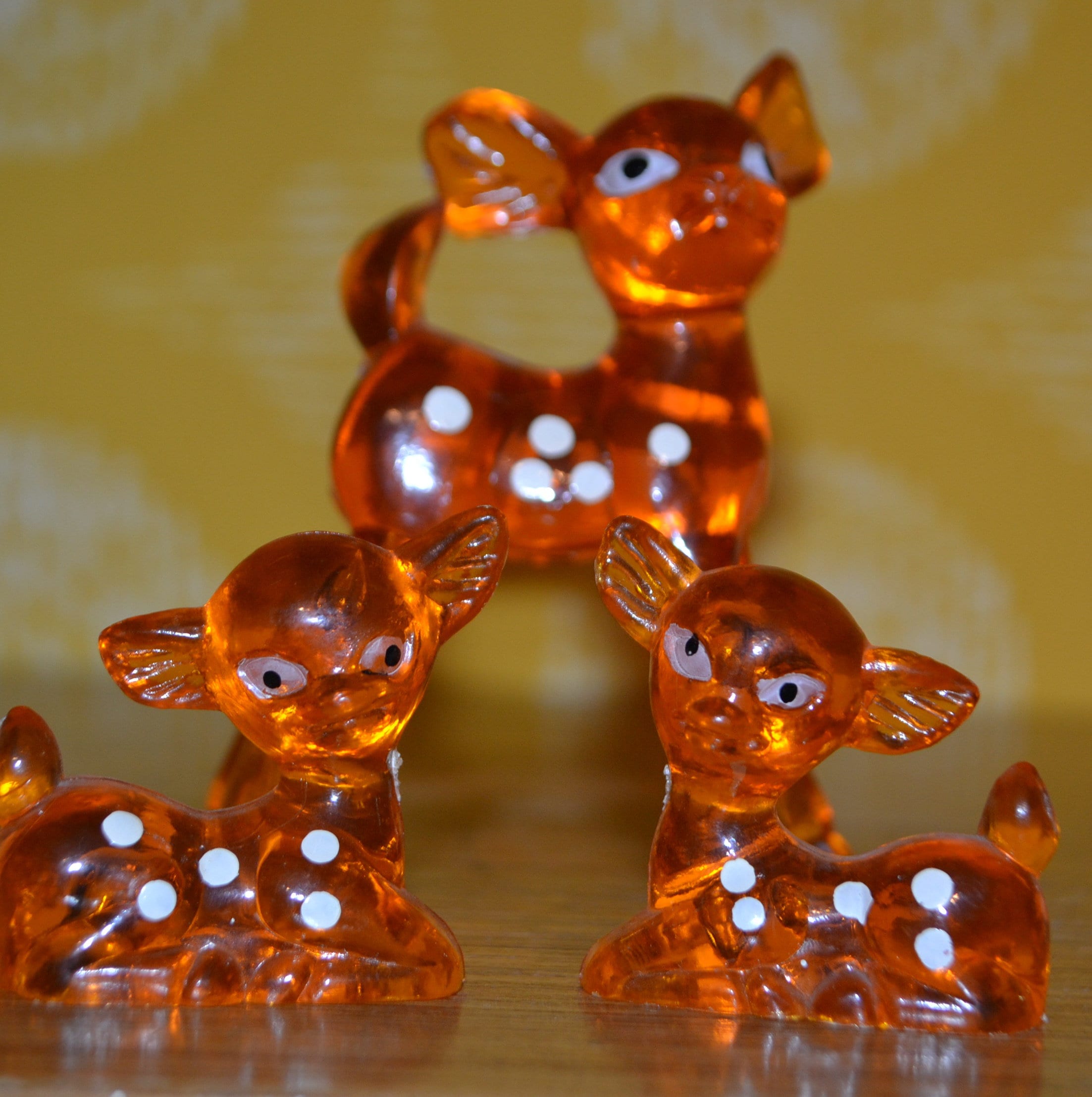 Vintage Bambi Figurine Set, Deer, Plastic, Orange, 1970s, Hong