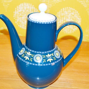 Beautiful vintage porcelain coffee pot by Eschenbach Blue Glaze Mid Century Shabby Chic Country Style Retro