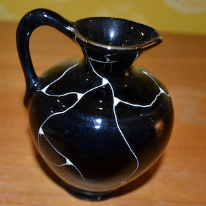 Vintage Ceramic Vase Black 50s Retro Mid Century Space Age Country Style Shabby Chic