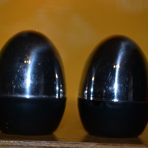 Vintage salt and pepper shakers by Quist Black / Silver Retro Mid Century