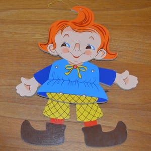 Vintage Jumping Jack Wood by Mertens Art Toy 80s Retro Mid Century Toy Shabby Chic Country Style
