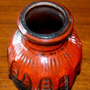 Vintage ceramic vase by Carstens 874/10 red/orange/brown Seventies 70s retro design Fat Lava Mid Century Space Age