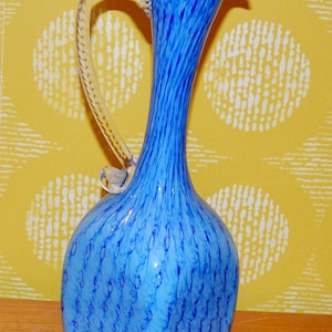 Vintage Glass Vase Blue/White Space Age Retro Design 70s Mid Century
