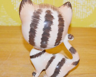 Large Vintage Ceramic Cat Figurine Brown/white 70s Retro Mid