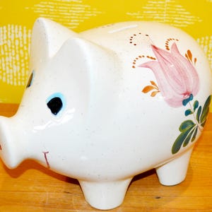 Vintage XXL money box / piggy bank white / colored porcelain money piggy bank decoration 70s mid century retro country house style