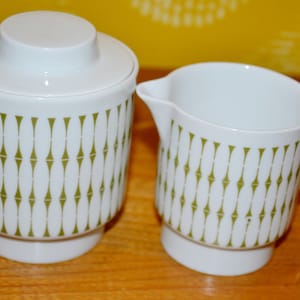 Vintage milk and sugar set by Melitta white/green 70s retro mid century shabby chic country style WGK