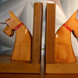Vintage wooden bookends 60s dogs bookends retro mid century