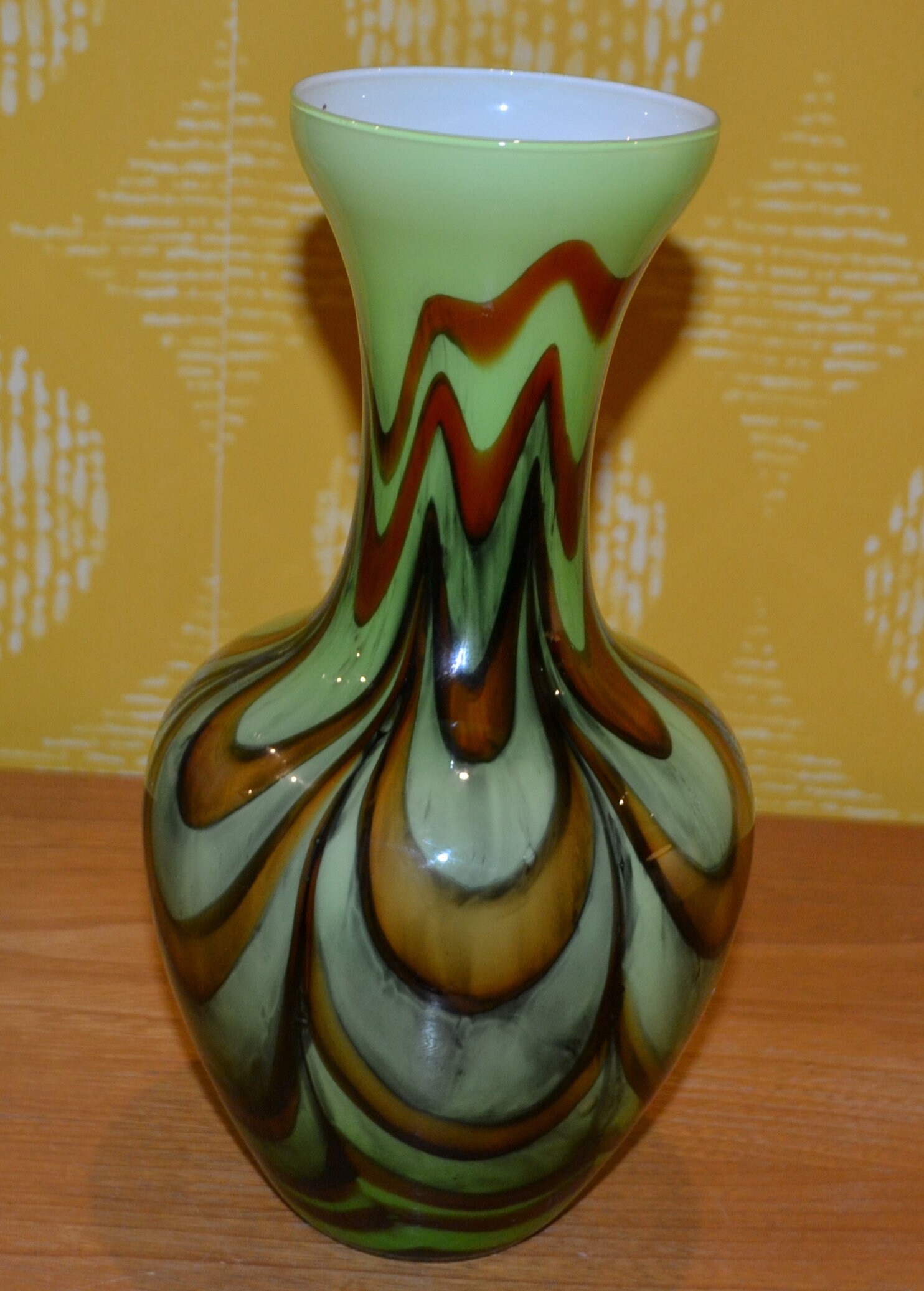 Vintage Large Opaline Vase Glass Vase Green Seventies 70s