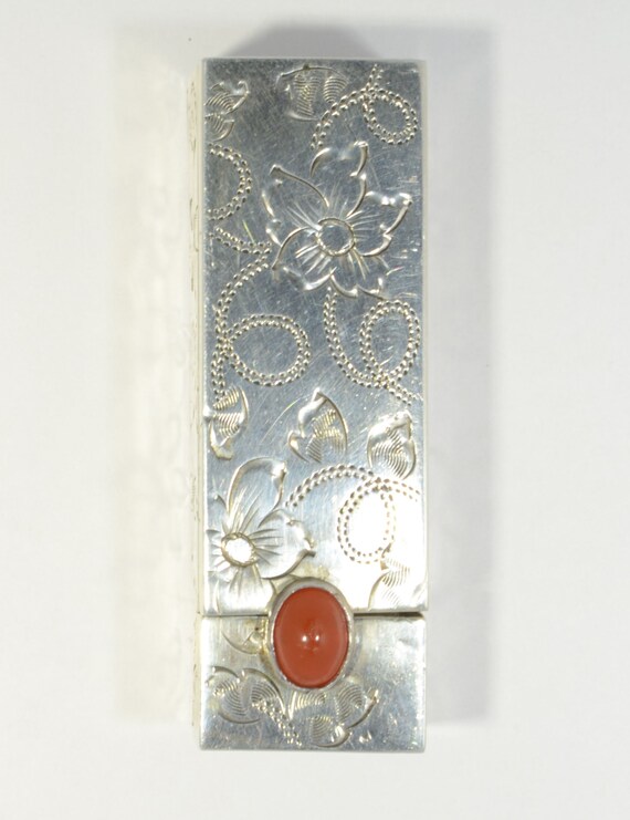 Vintage Italian 800 silver lipstick case Gem