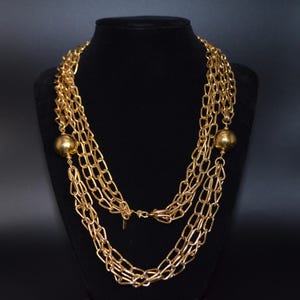 Vintage Monet Triple Strand Gold Tone Necklace | Layered Chain Statement Jewelry | 1980s Monet