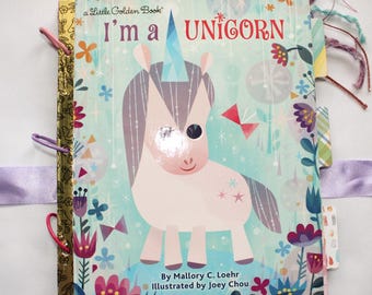 I'm a Unicorn Altered Little Golden Book Junk Journal, plakboek, album