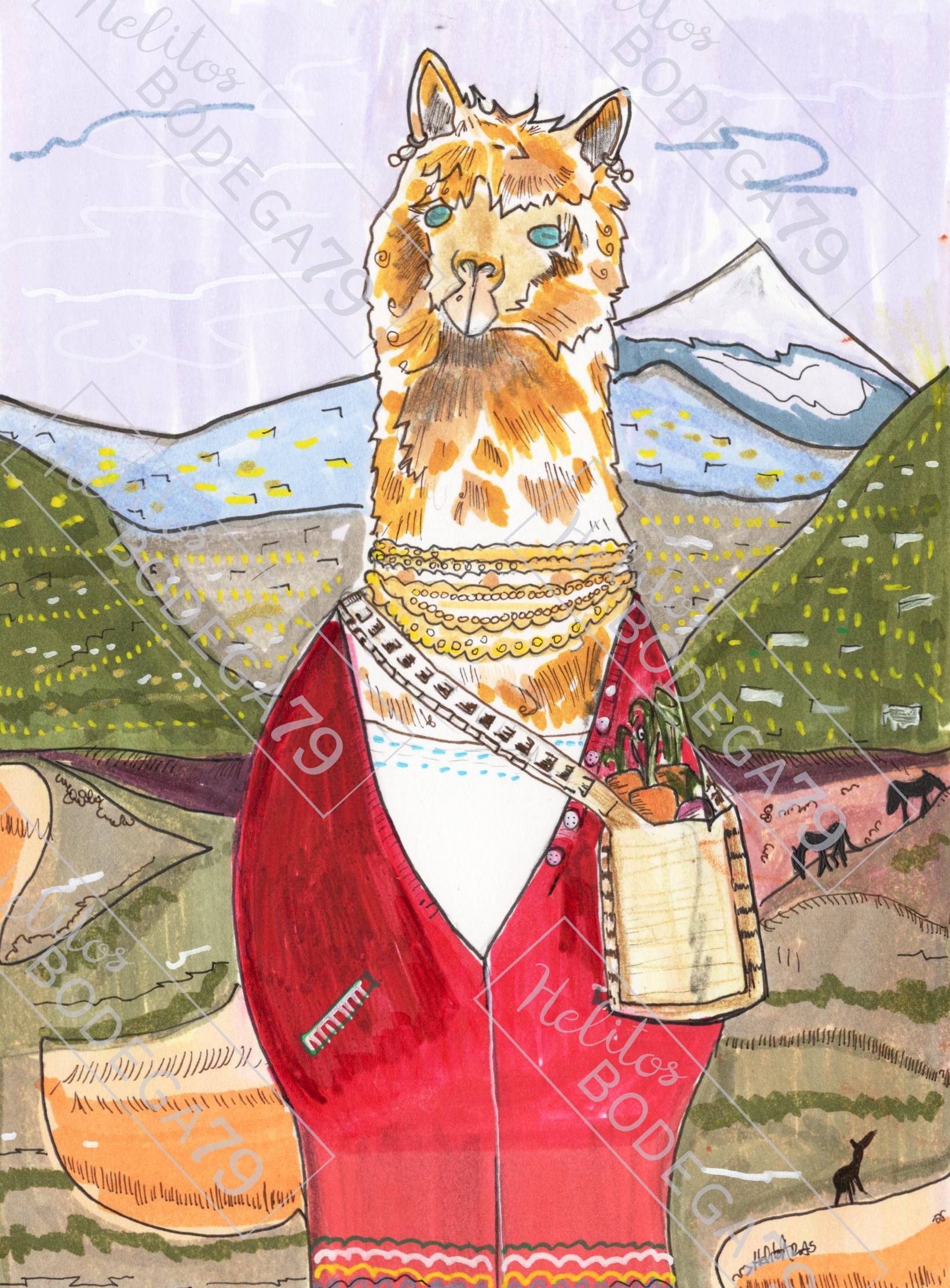 Alpaca ink drawing - Etsy België, image size:1640x2224