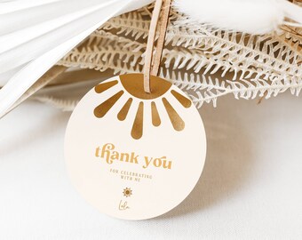 Bewerkbare Sunshine Thank You Tags, Sun Favor Tags, Sunshine Birthday Party Favor Labels, Afdrukbaar, Digitale Download, Sun Theme Decor SOL