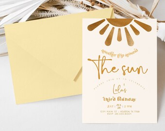 Editable Another Trip Around the Sun Birthday Invitation, Sunshine 1st Birthday Invite, Our Little Sunshine, Printable, Digital Download SOL