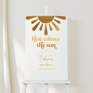 Here Comes the Son Baby Shower Welcome Sign | Here Comes the Sun Welcome Poster | Sunshine Shower Party Décor | Editable Template 24x36 SOL