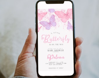 Editable Butterfly Baby Shower Evite | A Little Butterfly is on the Way Electronic Invite | Printable Instant Download Template | FLUTTER