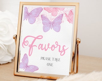 Editable Butterfly Baby Shower Favors Sign 8x10 | A Little Butterfly is on the Way  | Pink Printable Instant Download Template | FLUTTER