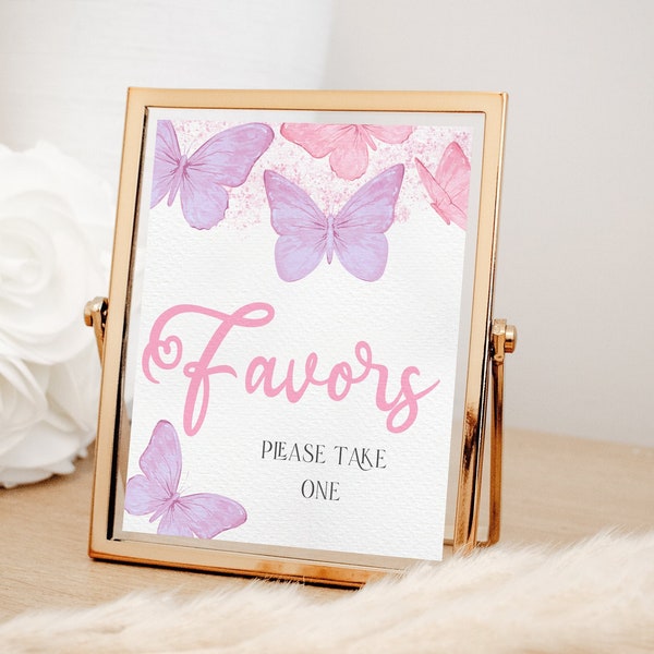Editable Butterfly Baby Shower Favors Sign 8x10 | A Little Butterfly is on the Way  | Pink Printable Instant Download Template | FLUTTER